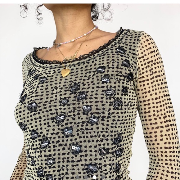 FUZZI tulle mesh long sleeve with polka dots - Size small - Picture 2 of 4